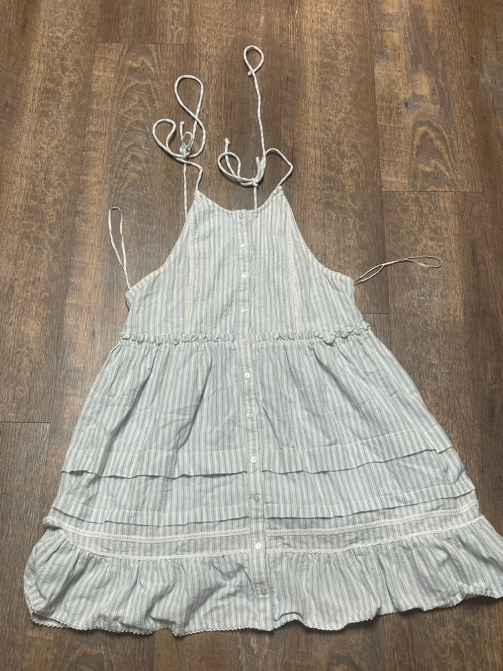 Free People Blue & White Striped Tie-Shoulder Sundress